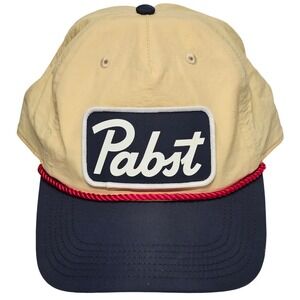 Pabst Blue Ribbon PBR Rope Hat Tan Navy Blue Snapback Bioworld Beer Patch Cap